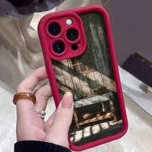 Cubierta de telefono con borde negro diseño de cocina rústica en madera para uso diario - Negro - Ver 3