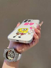 SpongeBob SquarePants 1pc Transparent Space Case Cartoon SpongeBob Heart Balloon Letter Pattern Perforated Anti-Drop Phone Case Protective Cover Suitable Compatible With Samsung/Apple 17/16/15/14/13/12/11Pro Max/12Pro/14Plus And Other Models - Multicolor - View 5