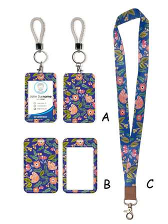 1个ABS孔雀花卉图案时尚个性化推拉式卡套，皮革钥匙扣吊坠包饰，学生/工作证卡保护套