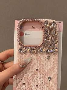 Ốp lưng điện thoại sang trọng màu hồng đính đá lấp lánh, họa tiết da rắn, thủ công, bảo vệ toàn diện, chống rơi vỡ, tương thích với dòng 17. Thích hợp làm quà tặng sinh nhật, tiệc tùng, kỷ niệm mùa xuân. - Hồng - Xem 4