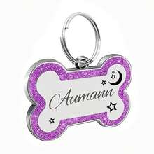 Placas de identificación grabadas para mascotas, placa de identificación personalizada con cualquier nombre y texto, etiqueta de nombre de perro con brillo personalizada, etiqueta de identificación de hueso para cachorros y mascotas, ornamental, grabada, de acero inoxidable, elegante, de moda, colorida, vintage, linda, sencilla, adorable, personalizada, única, personalizada para mascotas para aniversarios, cumpleaños, collares, correas y arneses personalizados para mascotas, fácil comodidad - luna - Ver 12