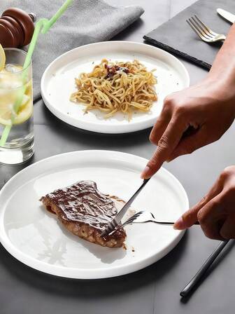 2 piezas Platos de bistec cerámicos blancos de 7 pulgadas, platos de cena redondos grandes minimalistas, platos de ensalada y bistec, platos de postre, para el hogar, cocina, comedor, fiestas, suministros de cocina, accesorios de vajilla, aptos para horno y microondas