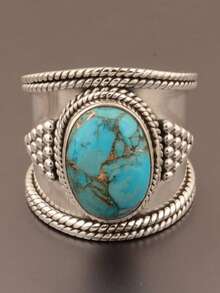 1 Nhẫn ngọc lam giả hình học cổ điển phong cách Bohemian dành cho trang sức nữ, phụ kiện quần áo hàng ngày và dự tiệc - nhẫn - Xem 2