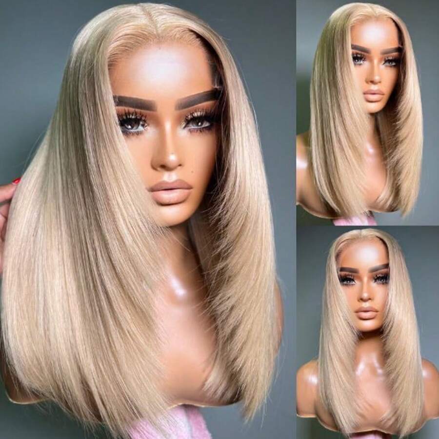 13x4 Layered Hair Blonde Wigs Blonde Lace Front Wigs HD Lace Frontal Wigs Short Blonde Lace Front Wig Pre Plucked Glueless Layered Wig Breathable Cap Easy Install Wig Free Part Heat Resistant Fiber Wig For Women Girls Halloween Party Vacation Daily Used 18 Inch - 金色 - 查看 1