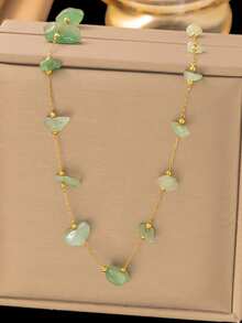 1件女士时尚不对称串珠项链，百搭且适合度假佩戴（宝石颜色和数量可能有所不同） - 石頭項鍊 - 查看 1