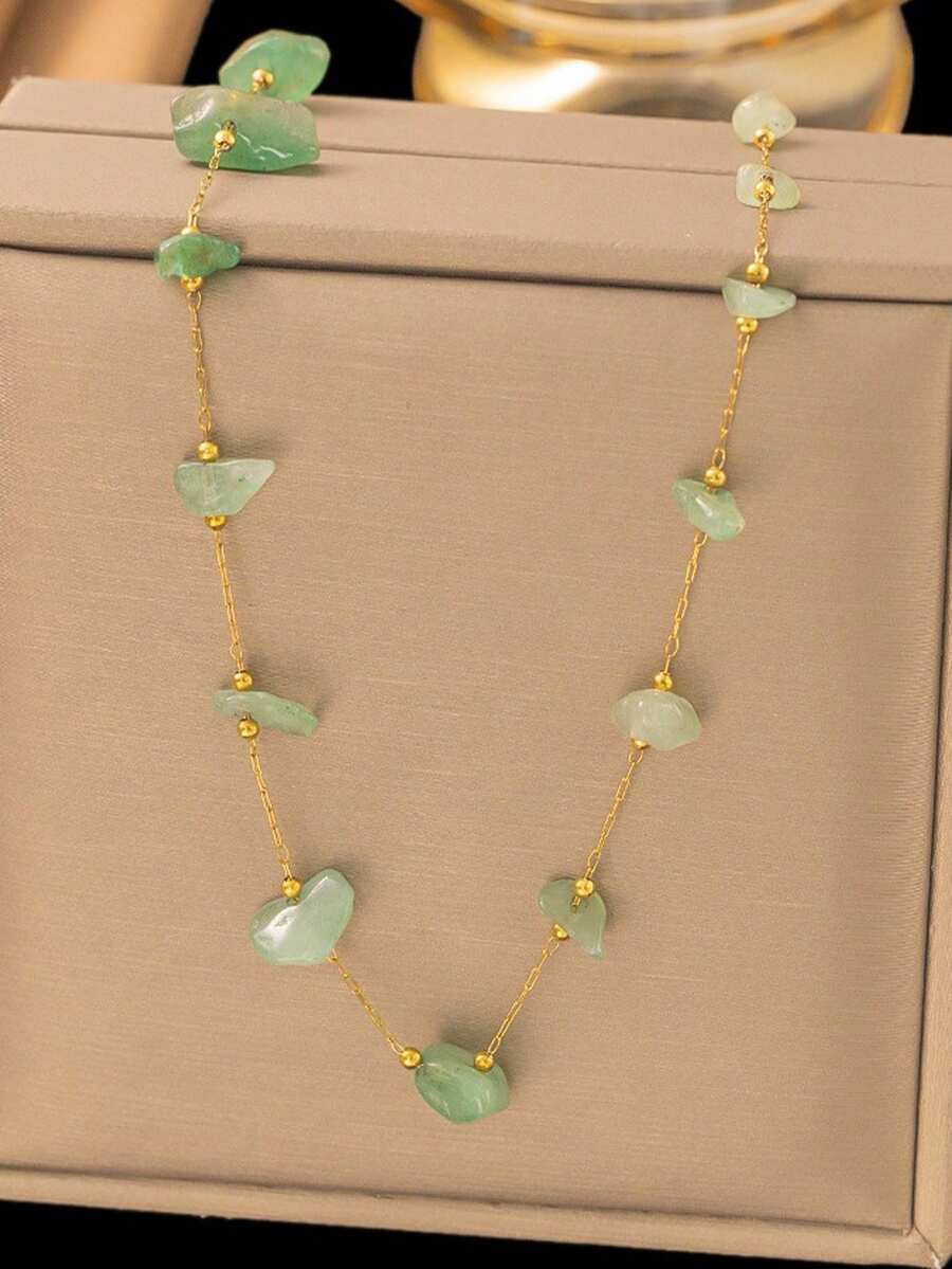 1件女士时尚不对称串珠项链，百搭且适合度假佩戴（宝石颜色和数量可能有所不同） - 石頭項鍊 - 查看 1