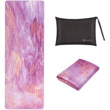 Esterilla de yoga de viaje, plegable, de 1/16 pulgadas de grosor, antideslizante, ligera con bolsa de transporte, goma natural ecolgica y gamuza, tapete porttil de fitness y ejercicio, 72 pulgadas de largox 26 pulgadas de anchox 1.5 mm