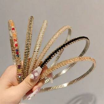 6pcs Elegant Multi-Color Crystal & Rhinestone Embellished Hair Hoop, Suitable For Gifts, Daily Wear, Festivals And Parties