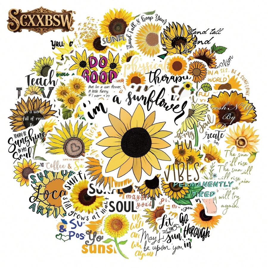 SCXXBSW 50pcs Sunflower Stickers, Cool Anime Stickers, Decorative Stickers, Waterproof . Classic Gift Decorations, Great Value Pack. Cute Cartoon Stickers, Waterproof . These Phone Case Decorations Can Be Applied To Laptops, Mobile Phones, Water Bottles, Guitars, Skateboards, Suitcases, Etc., Starting Your DIY Creative Journey. They Are The Top Choice For Gifts During Halloween And Christmas. - Multicolor - View 1