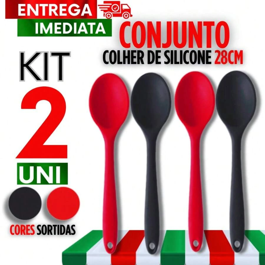 Set Of 6 Silicone Spoons, 28cm. Durable For Your Kitchen. Useful For Your Recipes. Premium. - JUEGO DE 2 CUCHARAS DE SILICONA - Ver 1