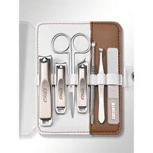 7pcs Brown & White Metal Nail Clipper Set, Super Sharp Portable Manicure Tools, Home & Travel Nail Care Kit For Finger & Toenail Trimming - Multicolor - View 1