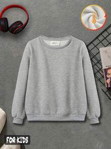 Boys' cotton black drop-shoulder sweatshirt, street-style cool spider web pattern top, loose-fitting casual sweatshirt, thick fabric warm round-neck sweatshirt for autumn and winter, leeren's flee-Crena's flee-d leeaut.com - 花灰色 - 查看 2