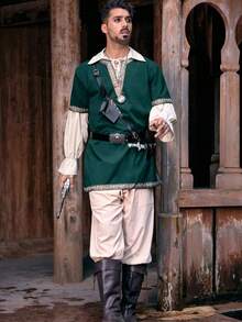 Túnica de disfraz de mercenario escocés para hombre, estilo caballero medieval, guerrero, LARP, renacimiento, Halloween - Verde - Ver 2