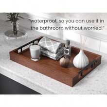 Bamboo Serving Tray With Metal Handles15x10in Ottoman Decorative Trays Platter For Coffee Table Living Room Bar Party Medium Black - Brown-M - 查看 5