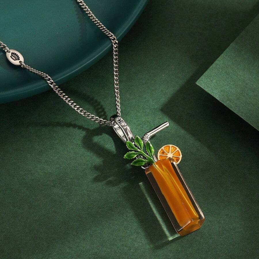 1件时尚亚克力3D橙汁饮料杯吊坠项链，适合女性日常佩戴 - 橙汁飲料杯吊墜項鍊 - 查看 1