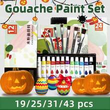 19/25/31/43 Pcs Gouache Paint Set With 7 Paint Brushes, 12ml/0.4oz Tubes, Artist Quality, Strong Coverage, Rich Pigments Colors Great For Adults, Artists And Hobbyist In Halloween And More, Professional Painting On Canvas, Clay, Fabric, Ceramic, Crafts - Sets - View 1