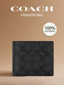 Coach 男士真皮钱包 三合一时尚折叠钱包 RFID 屏蔽钱包 带 ID 窗口的钱夹钱包 商务钱包，带可拆卸内胆和八个信用卡槽 - 木炭色 - 查看 1