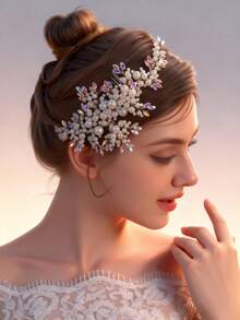 1件优雅女士奢华仿珍珠手工水晶发梳，婚礼头饰，派对配饰 - 彩色 - 查看 2