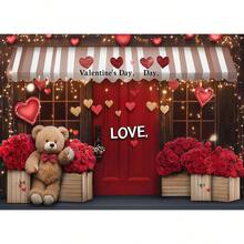1件装情人节泰迪熊玫瑰窗布背景 - 浪漫爱情主题摄影背景布，泰迪熊搭配玫瑰和心形气球装饰，情人节派对装饰，庆祝活动和家居装饰拍照道具 - 彩色 - 查看 24