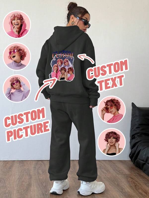 Customized Women's Hoodie And Sweatpants Set - Customizable With Unique Patterns And Text