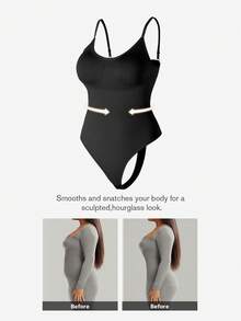 1pc Women Plus Size Seamless Butt Lifter Bodysuit, Shapewear Tummy Control Thong, Summer - Black - View 1