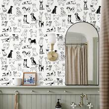 1 Rolo Papel de Parede Adesivo Autocolante Padrão Cachorro Preto e Branco - Descascável e Colável, À Prova d'Água, Removível, Adequado para Sala de Estar, Quarto, Sala de Jantar, Decoração Doméstica, Armário, Escrivaninha, Estante de Livros, Renovação de Móveis, Pet Shop, Propriedade de Aluguel, Decoração de Parede DIY - Multicolorido - Visão 4