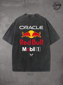 RedBullF1 Team Racing Unisex T-Shirt - Graphic Tees Men, Oracle ReBulls Rac Ing T-Shirt, 230G Washed Cotton High-Quality Cotton Printed T-Shirt; Men Clothes, Suitable For Street Retro And Outdoor Sports Leisure, Y2k Clothes, Comfortable And Fashionable,RedBulls F1 Team Racing T-Shirt, Ideal Choice For Racing Enthusiasts, Men Gifts - 黑色 - 查看 2