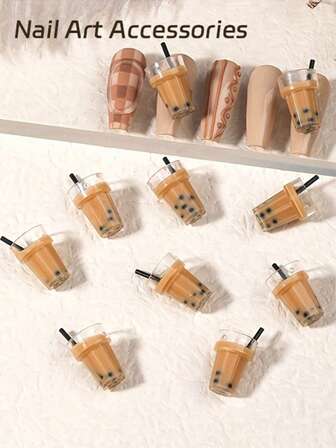 10pcs 3D Resin Coffee Milk Tea Cup Nail Art Charms, Unscented DIY Manicure Decorations, Creative Nail Accessories, Nail Supplies