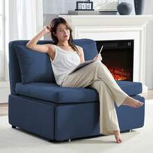 Puremind Modern Full Size Single Sofa Bed, 2 In 1 Convertible Linen 1-Seater Sleeper Sofa Couch With Cushions,Pull Out Sofa Bed For Apartment - 藏蓝色 - 查看 8