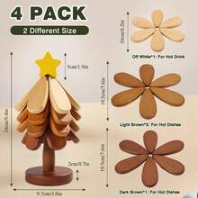 Wooden Trivet Set (4 Wooden Trivets & 1 Stand) - Kitchen, Heat-Resistant, Foldable Design, High-Quality Solid Wood, Ideal For Hot Dishes, Pots, Bowls, Teapots, And Family Treats. - Apple Style - View 6