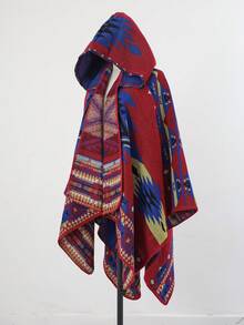 1 件几何提花休闲简约斗篷披肩，日常穿着 - 彩色 - 查看 14