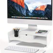 Monitor Lift Stand, Laptop Workstation Screen Holder, Home Office Desk Organizer With Drawers, Laptop Workstation Screen Holder - White - View 5