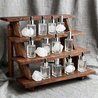 1 件装木制展示架，4 层耳环戒指架，农舍风格香水展示架，商贩桌面展示架，多功能复古木制收纳展示架，适用于桌面和家居装饰