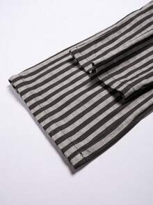 LOOKUN 100% Cotton Black & White Striped Unisex Casual Jeans With Drawstring Waist, Loose Straight Leg Pants, Spring/Autumn - Black and White - View 8