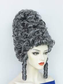 优雅女士灰色合成短卷发蜂窝式欧式女王角色扮演假发，灰色高髻卷发配长刘海，18世纪殖民时期服饰假发，俏皮高贵风格，自然逼真，适合初学者，时尚公主盘发假发，适合女士日常、万圣节、圣诞节、音乐、电影、电子游戏、派对、舞台表演等场合，是理想的礼物之选。 - 彩色 - 查看 5