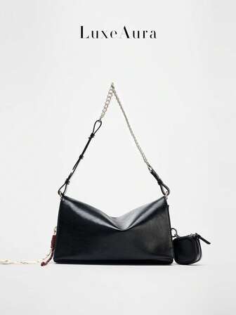 Classic Casual Small Square Underarm Handbag, Large Bag With Small Hanging Bag, Versatile Simple Shoulder Crossbody Bag For Women