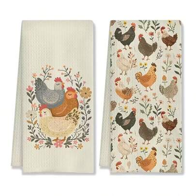 1/2/4 piezas Paños de cocina de estilo granja extra grandes con diseños de pollo y gallo - Decoración de granja vintage para el país, paños de cocina con patrones de pollo y florales, tonos pastel suaves (rosa/beige/verde/marrón/gris/blanco) - Regalo ideal de inauguración de la casa para amantes de los pollos, madres, damas - Lavable a máquina - Toallas rectangulares de 15.7 X 23.6 pulgadas con encantadores diseños de pollos y gallos, adecuadas para cocinas y baños de estilo rústico