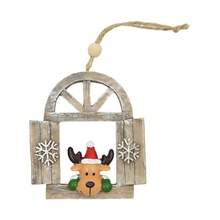 Adorno navideño con forma de ventana, diseño creativo de reno, muñeco de nieve y Papá Noel, para colgar en el árbol. - vistoso - Ver 6