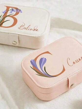 1pc Personalized Name Jewelry Box, Customized Jewelry Box, Zipper Jewelry Box, Can Store Rings And Necklaces, Gift For Girls, Friends And Mothers, Elegant Jewelry Box, Birthday Gift, Valentine's Day Gift, Holiday Gift, Blessing Gift, Christmas Gift