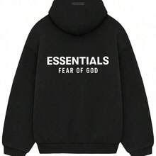 Essentials Fleece Hoodie II Black Loose Drop Shoulder Hooded Women Sweatshirt, Vintage Flocking Craftsmanship Combined With Modern Men Breathable Technology, Warm Cotton Flocking, Loose Urban Functional Wear, High-End Cotton For Urban Street Style, Loose Silhouette Gender-Neutral Design, Mixed-Color Cotton For Low-Profile, Preferred Choice For Cafes And Hiking.Fall Halloween Sweater - 黑色 - 查看 4