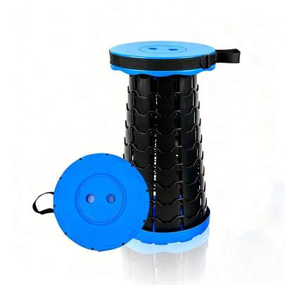 Portable Folding Cylindrical Stool, Folding Stool, Telescopic Stool, Travel Stool. Sturdy And Lightweight, Height-Adjustable With A Handle. Suitable For Fishing, Hiking, Outdoor Camping, Barbecues And Other Outdoor Activities. (Colors: Blue, Cyan, Purple, Pink)