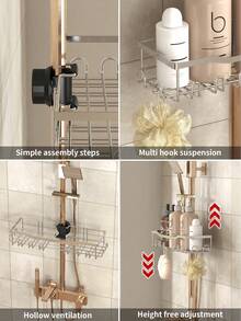 1pc Bathroom Shower Caddy, Hanging Storage Basket With Hooks, Bathroom Faucet Organizer Rack For Storing Bathroom Supplies And Accessories