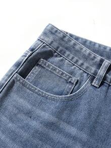 Quần jeans nam dáng rộng, thoải mái, thích hợp mặc hàng ngày đi làm, có túi và cúc. - Rửa tối - Xem 2