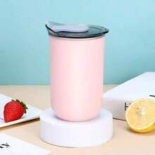 双层隔热304不锈钢咖啡牛奶杯，带盖 - 不锈钢材质，适用于冷热饮品