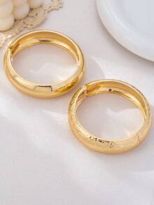 1 Set (2pcs) Metallic Smooth & Snake Skin Pattern Overlapping Bangle Bracelets, Alloy Material, Suitable For Couples, Friends Gathering And Daily Outfit - Yellow Gold - View 6