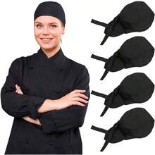WSXC 4 Pack Adjustable Tie Back Chef Cap - Breathable Cooking Kitchen Hat For Women And Men - Black - View 1