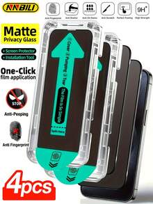 NNBILI 4入組磨砂隱私螢幕保護貼，附自動安裝套件，相容 iPhone 18/18 Pro/18 Pro Max/17/17Air/17Pro/17Pro Max/16/16E/16Pro/16Plus/16 Pro Max/15 Pro/15/14 Pro Max/14/13 Mini/12 Mini/11 Pro Max/XS Max，磨砂 9H 鋼化玻璃隱私螢幕保護貼，防刮、防指紋，相容手機殼，相容動態島，手機螢幕保護貼，手機配件，防摔、防碎 - 4件霧面 - 查看 12