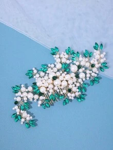 1件优雅女士奢华仿珍珠手工水晶发梳，婚礼头饰，派对配饰 - 彩色 - 查看 9