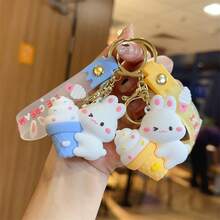 1pc Cute Ice Cream Bunny Car Pendant Keychain, Backpack Charm, Cartoon Prince Keyring - A - View 2