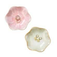 Lotus Leaf Shape Decorative Ring Tray Small Key Bowl Ceramic Trinket Tray Jewelry Dish Organizing Necklace Earrings Home Decoration For Mom Best Friend Sister Pink. - 粉紅色+淺綠色-蓮花 - 查看 1
